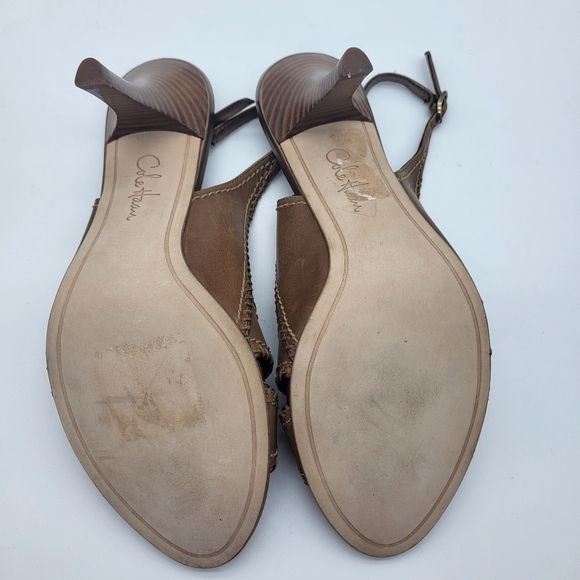 Cole Haan Women's Tan Leather With Woven Trim Slingback Heels Sz 8 - Picture 7 of 10